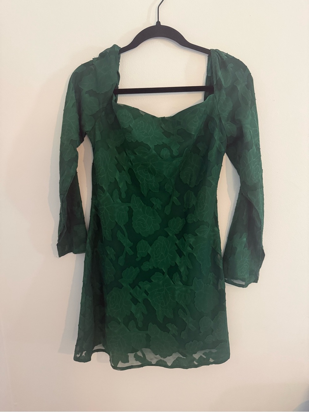 Princess Polly Emerald Green Floral Sheer Long-Sleeve Dress